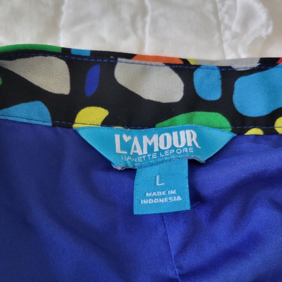 L'Amour Nanette Lepore Heart Mosaic  Stained Glass High Low Skirt L Like New - Picture 9 of 12